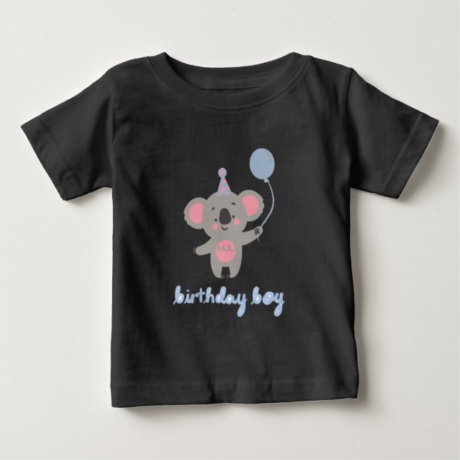 Camiseta De Bebé Niño De Cumpleaños Teddy Oso Con Un Globo (Anverso)