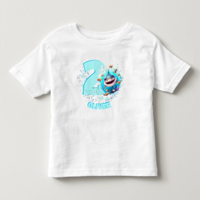 Camiseta De Bebé Niño de edad Personalizado de cumpleaños de tiburó (Anverso)