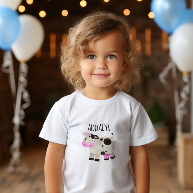 Camiseta De Bebé Niño de vaca cuta nombre niño pequeño (Cute cow child's t-shirt personalized with a name.)