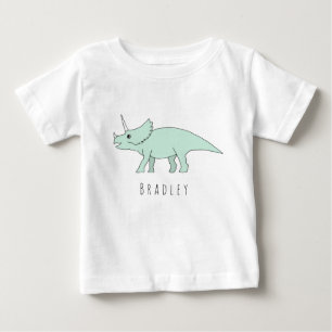 Camiseta De Bebé Niño Doodle Triceratops Dinosaur con nombre
