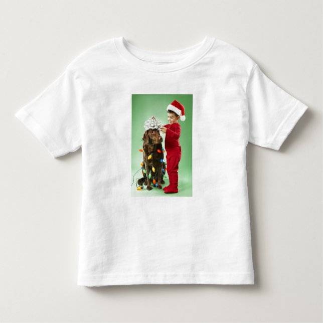 Camiseta De Bebé Niño envolviendo a Navidades luces alrededor de un (Anverso)