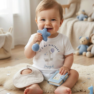 Camiseta De Bebé Niño Globo Ganso Azul Primer Cumpleaños Infante