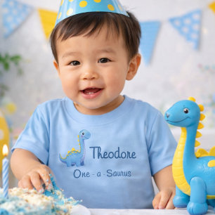 Camiseta De Bebé Niño Lindo Azul Acuarela Uno-a-Saurus 1er Cumpleañ