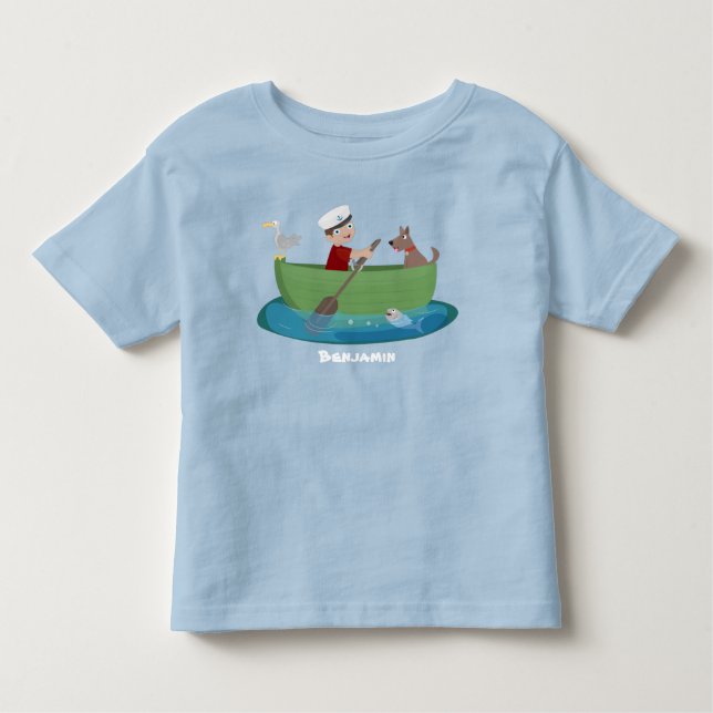 Camiseta De Bebé Niño marinero lindo y perro en barca de remos dibu (Anverso)