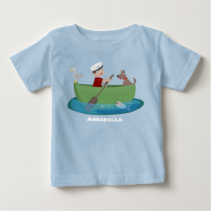 Camiseta De Bebé Niño marinero lindo y perro remando barco dibujo a