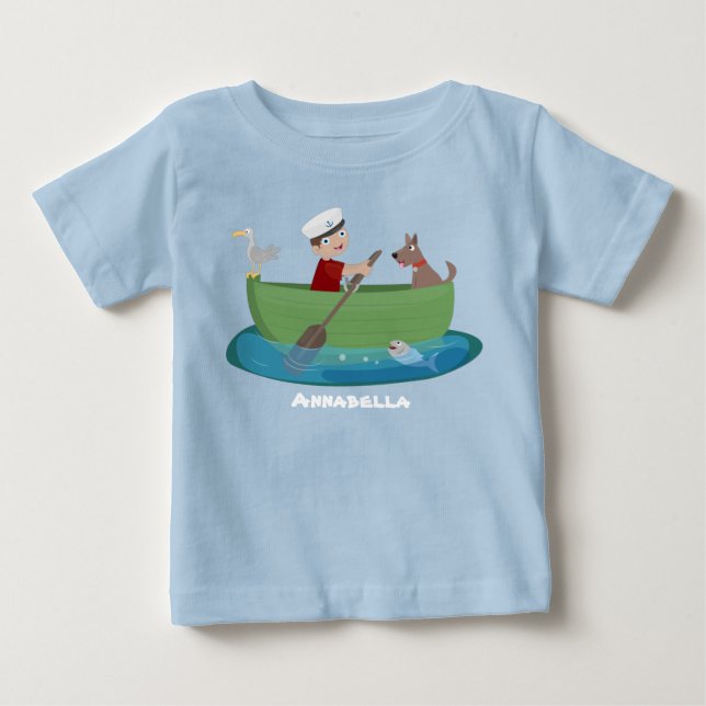 Camiseta De Bebé Niño marinero lindo y perro remando barco dibujo a (Anverso)