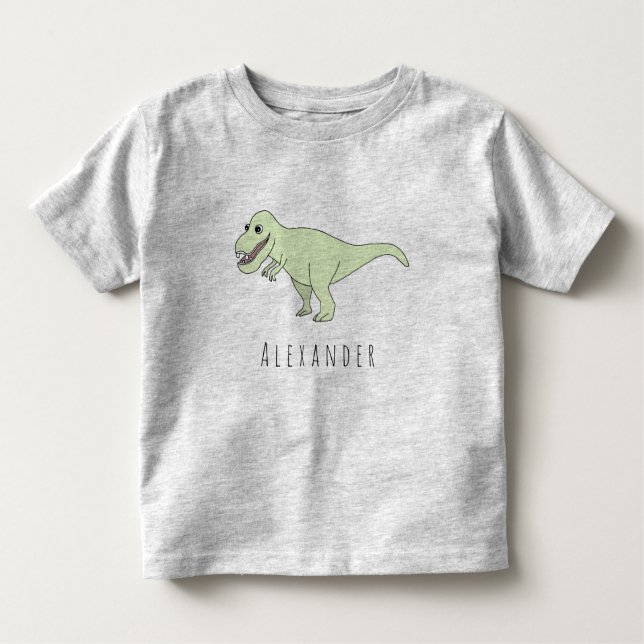 Camiseta De Bebé Niño pequeño Doodle T-Rex Dinosaurio con nombre (Anverso)
