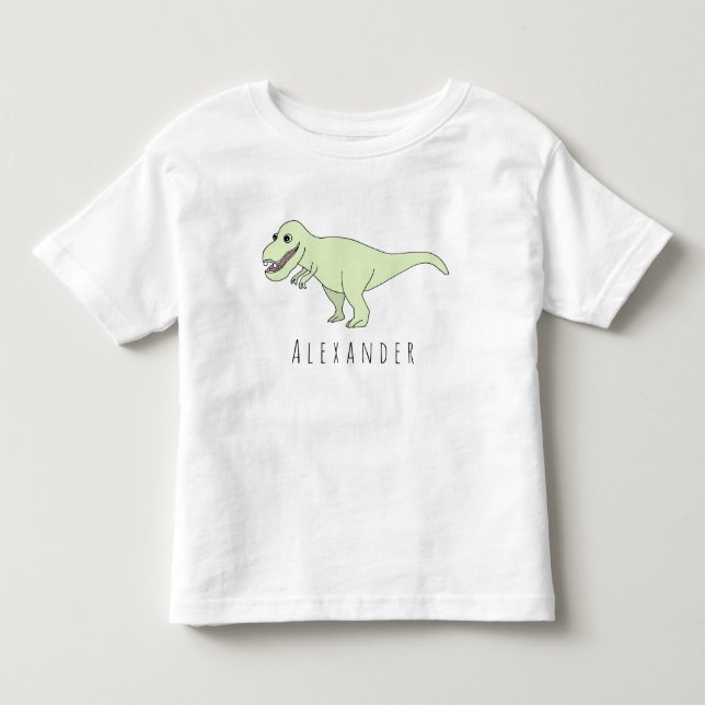 Camiseta De Bebé Niño pequeño Doodle T-Rex Dinosaurio con nombre (Anverso)