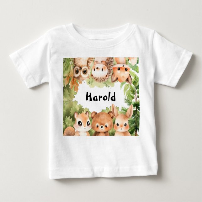 Camiseta De Bebé Niño personalizado de los animales del bosque de W (Anverso)