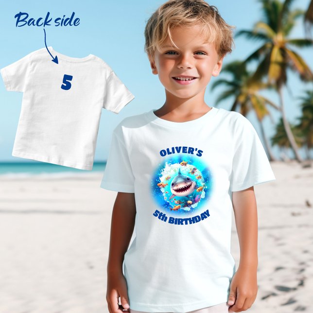 Camiseta De Bebé Niño personalizado del cumpleaños del tiburón (Cute Shark Birthday Personalized Boy Toddler T-shirt)