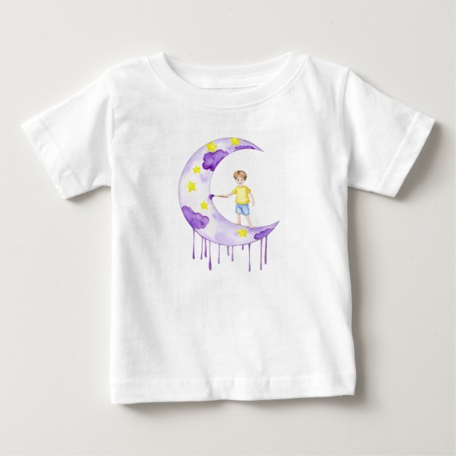 Camiseta De Bebé Niño pintando luna creciente  (Anverso)