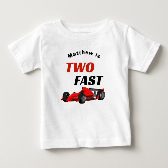 Camiseta De Bebé Niño Rápido Cumpleaños 2º Coche de Carreras Rojo (Anverso)