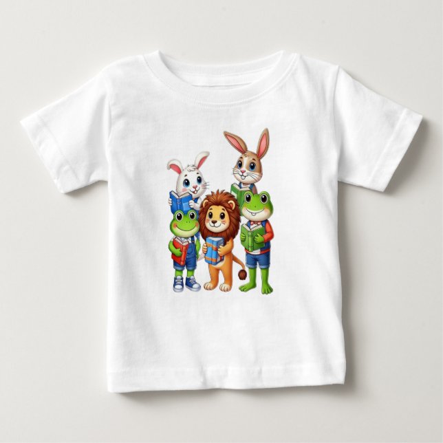 Camiseta De Bebé Niños adorables:Animales con libros para gusanos d (Anverso)