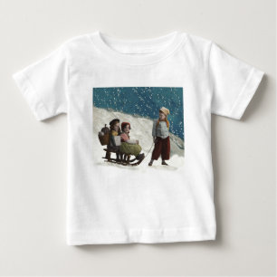 Camiseta De Bebé Niños antiguos en trineo Navidad Invierno