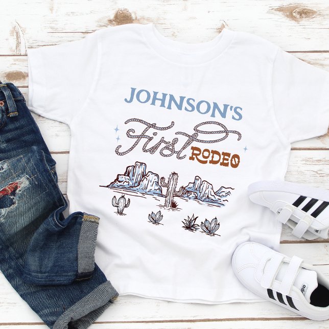 Camiseta De Bebé Niños Azul Occidental Desierto Primera Rodeo Cumpl (Boys First Rodeo Birthday Party T-shirt, Boys First Birthday T-shirt, Western Themed First Birthday )