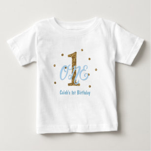Camiseta De Bebé Niños azules y dorados UN primer Personalizado Fie