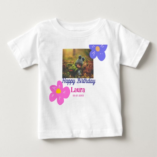 Camiseta De Bebé Niños bebé primer cumpleaños añadir fecha añadir f (Anverso)