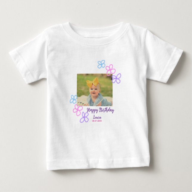 Camiseta De Bebé Niños bebé primer cumpleaños añadir fecha añadir f (Anverso)