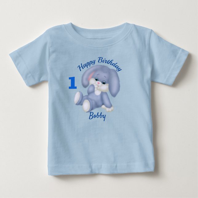 Camiseta De Bebé Niños conejitos azules 1er cumpleaños Personalizar (Anverso)