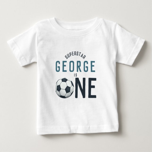 Camiseta De Bebé Niños Cute Blue Soccer Primer Cumpleaños (Anverso)