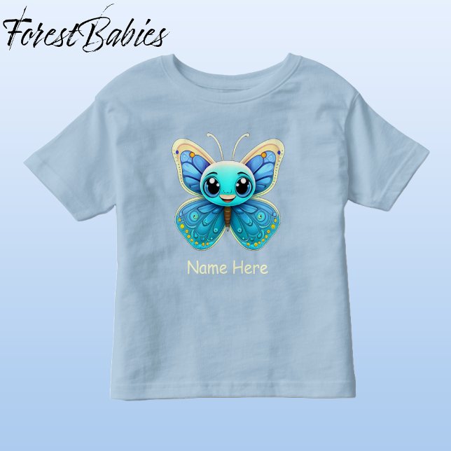 Camiseta De Bebé Niños Cute mariposa azul Personalizado sinusal grá (Butterfly, Light Blue ForestBabies Toddler Fine Jersey T-shirt - Front)