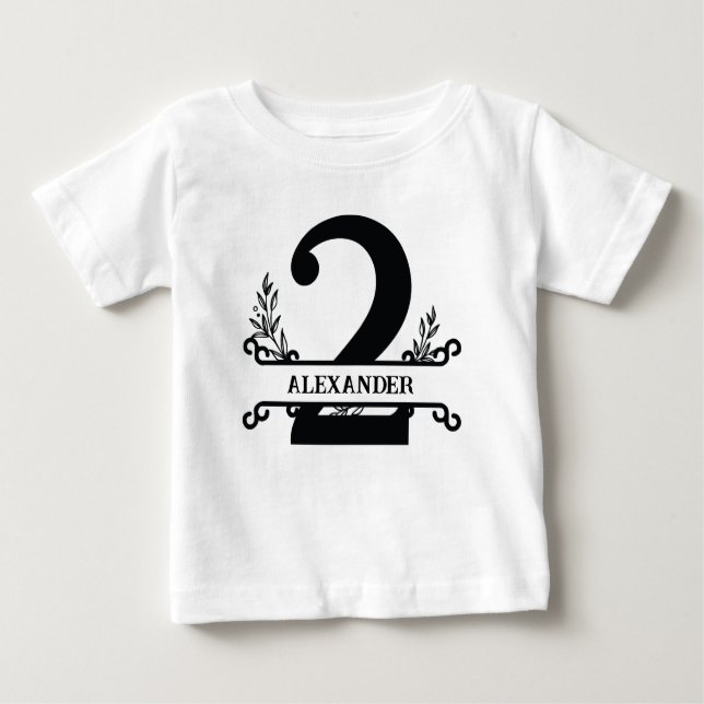 Camiseta De Bebé Niños de flores blancas y negras personalizados (Anverso)