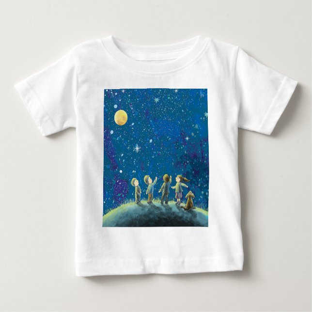 Camiseta De Bebé Niños Mirando El Cielo Nocturno (Anverso)