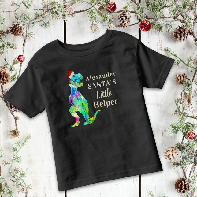 Camiseta De Bebé Niños Navidades de dinosaurios personalizados ( personalized boys name Christmas dinosaur T-shirt funny festive Santa dino quote)