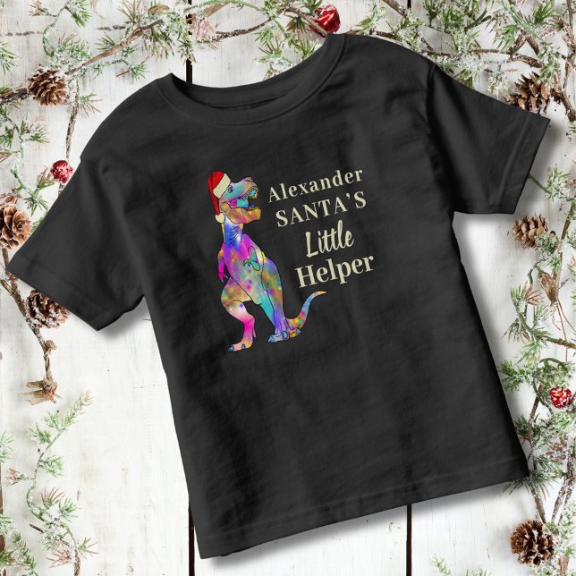 Camiseta De Bebé Niños Navidades de dinosaurios T-Rex (Personalized Kids Name christmas dinosaur T-Shirt Funny festive quote Santas little helper)