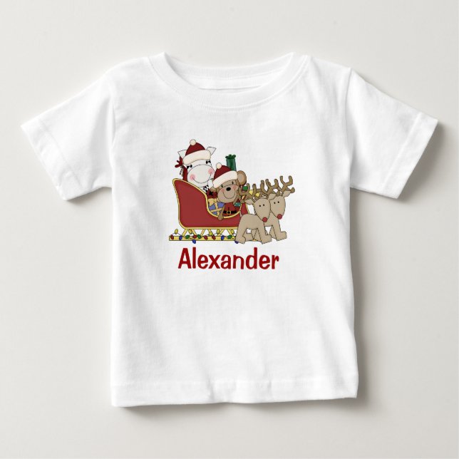 Camiseta De Bebé Niños Navidades personalizados Santa Sleigh (Anverso)