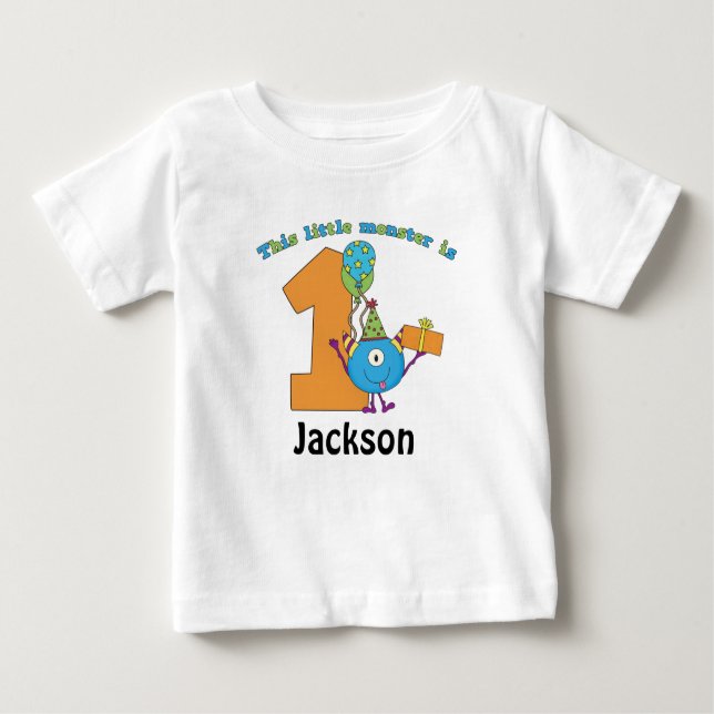 Camiseta De Bebé Niños pequeños monstruos primer cumpleaños persona (Anverso)