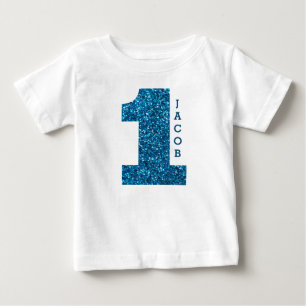 Camiseta De Bebé Niños Un primer Purpurina azul de cumpleaños