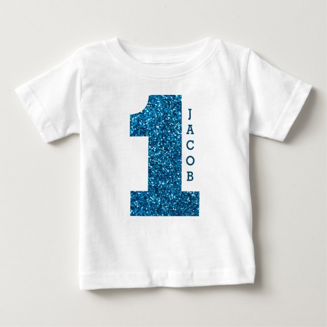 Camiseta De Bebé Niños Un primer Purpurina azul de cumpleaños (Anverso)