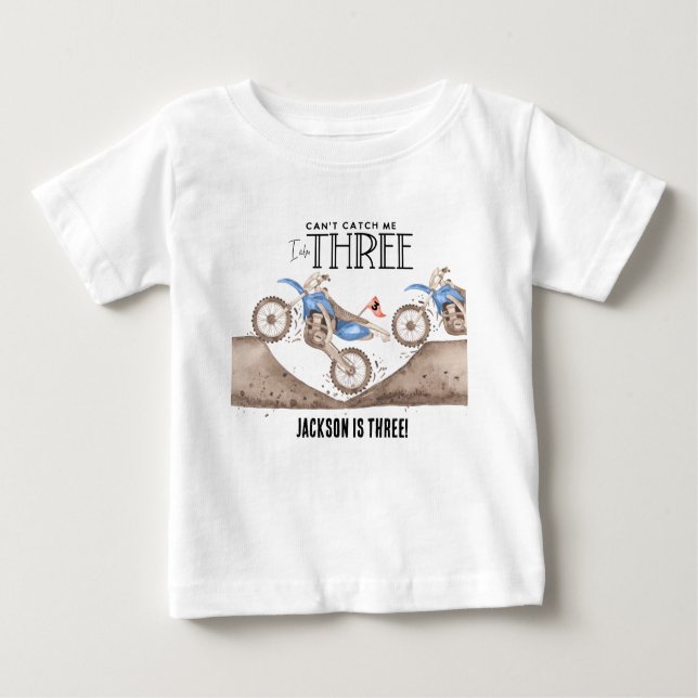 Camiseta De Bebé No me puedes atrapar Moto de tierra azul Tercer cu (Anverso)