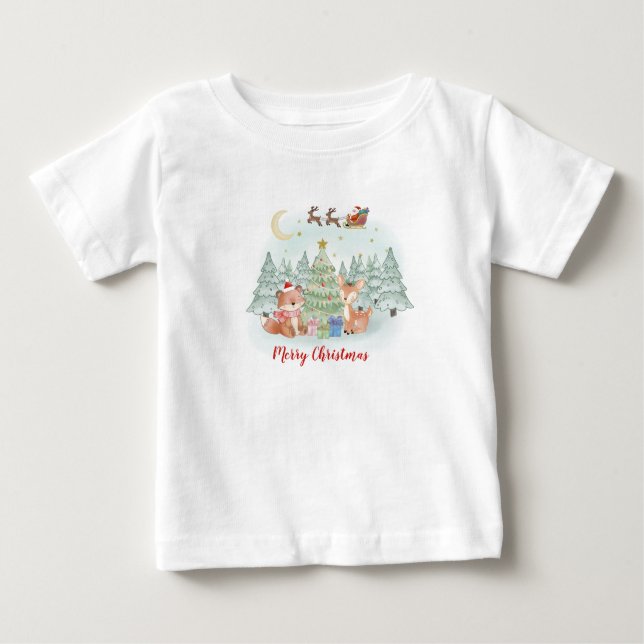 Camiseta De Bebé Noche mágica de Navidades en el bosque de invierno (Anverso)