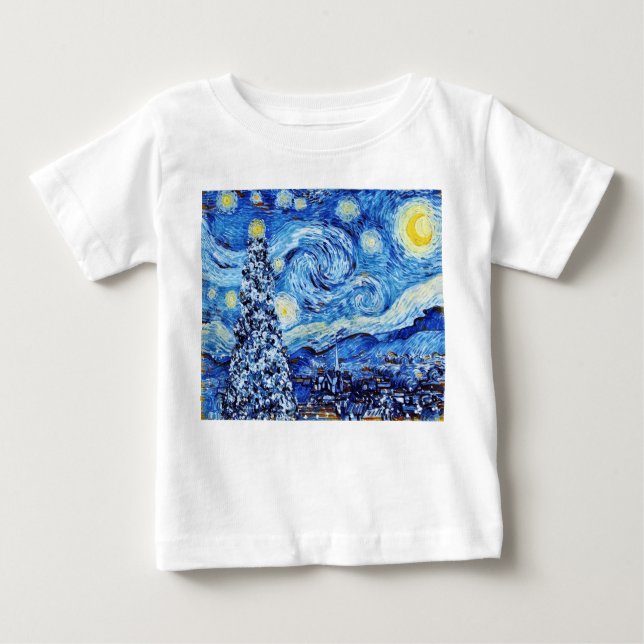 Camiseta De Bebé Noche Van Gogh Starry - Árbol blanco de Navidad (Anverso)