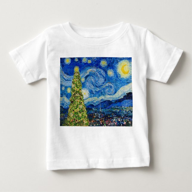 Camiseta De Bebé Noche Van Gogh Starry - Árbol de Navidad (Anverso)