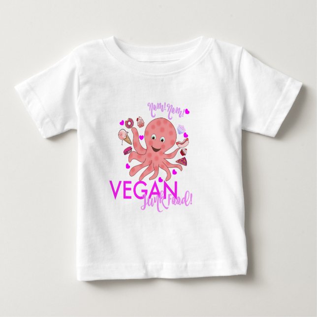 Camiseta De Bebé NOM NOM VEGAN JUNK FOOD toddler ruffle T (Anverso)