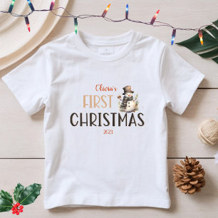 Camiseta De Bebé Nombra de Snowman de la primera acuarela navideña 