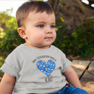 Camiseta De Bebé Nombre, 4 de julio Gnomos Corazón Azul 3m a 24m