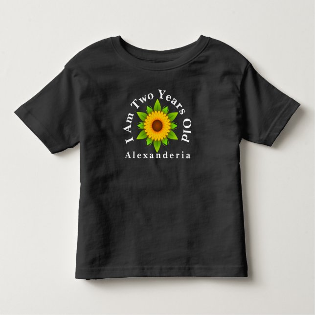 Camiseta De Bebé Nombre añadido de girasol amarillo, tengo 2 años (Anverso)