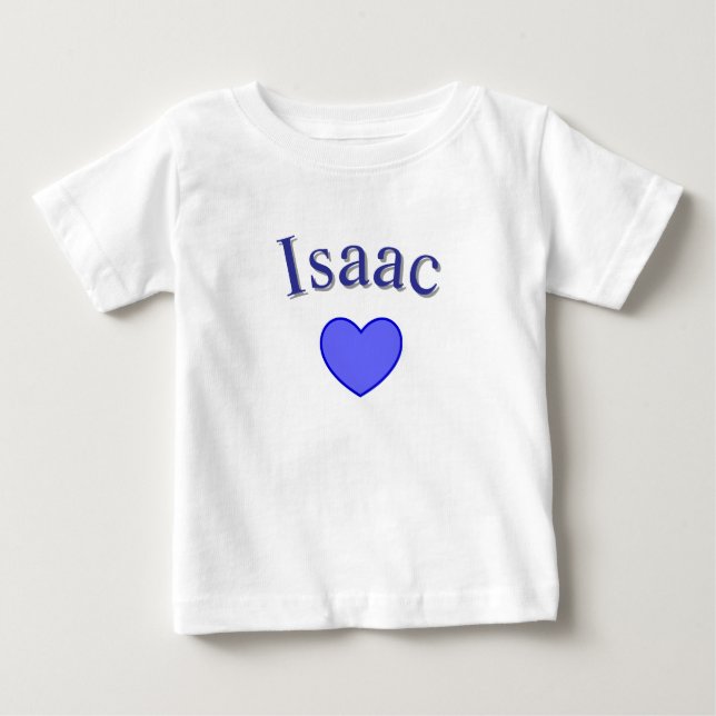 Camiseta De Bebé Nombre Azul Isaac Con Corazón, (Anverso)