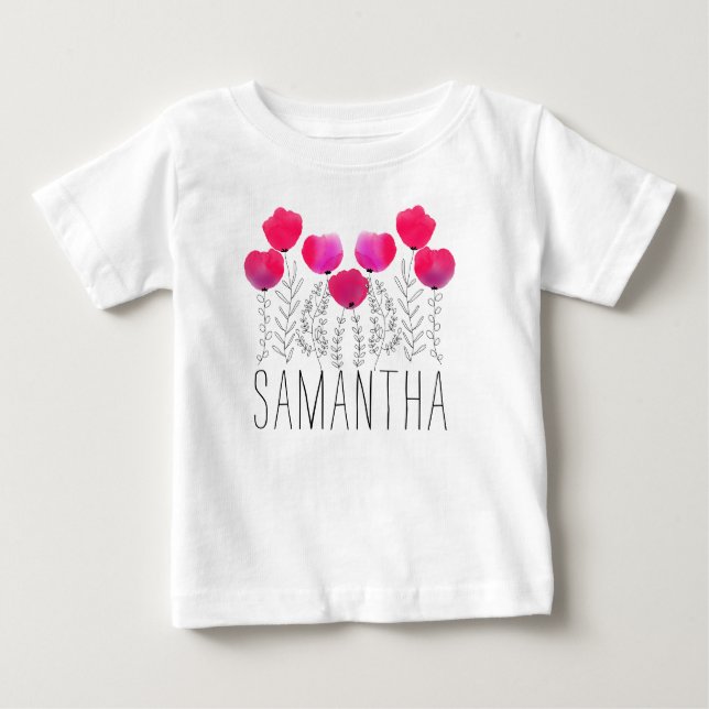 Camiseta De Bebé Nombre Chica personalizado Floral acuarela (Anverso)