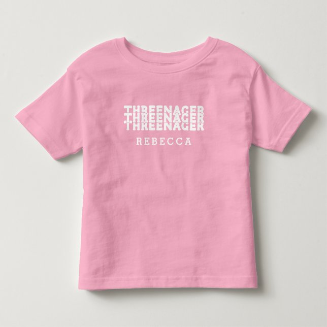 Camiseta De Bebé Nombre con Letra Retro Threenager Texto Blanco (Anverso)