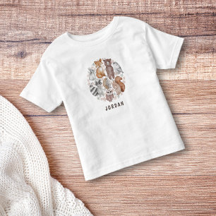 Camiseta De Bebé Nombre de adorables animales del bosque en acuarel