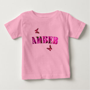 Camiseta De Bebé Nombre de ámbar floral hecho con buganvilla, 