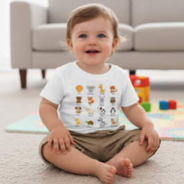 Camiseta De Bebé Nombre de Animal Adorable ABC Educativo Niño Peque