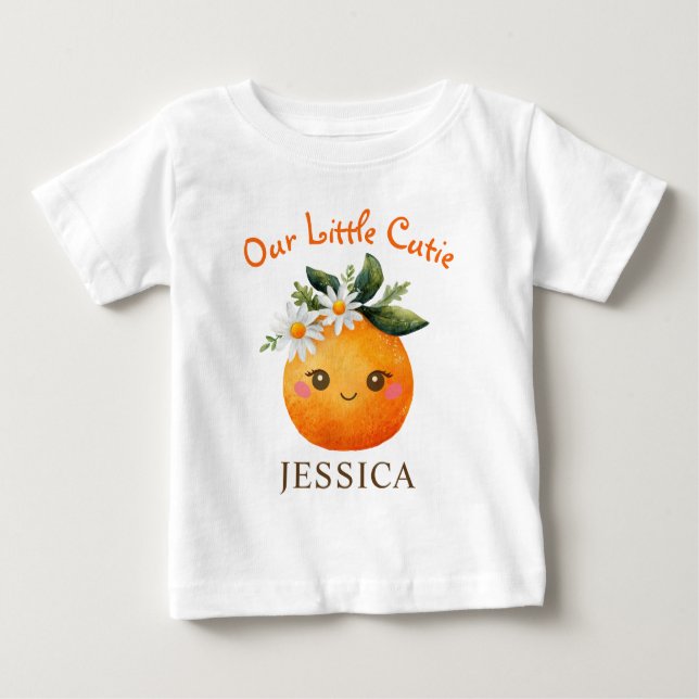 Camiseta De Bebé Nombre de bebé de fruta naranja acuarela Little Cu (Anverso)