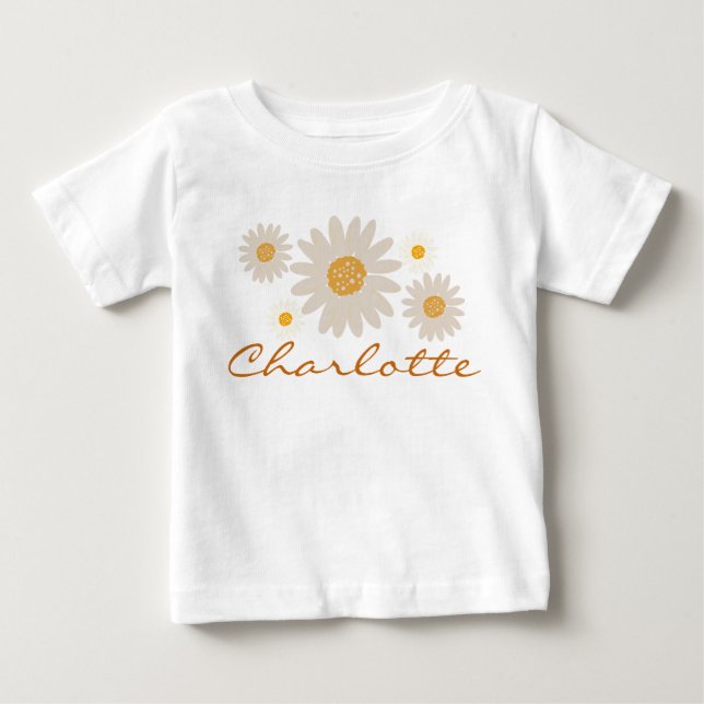 Camiseta De Bebé Nombre de Charlotte revelar retro daisy boho flor (Anverso)