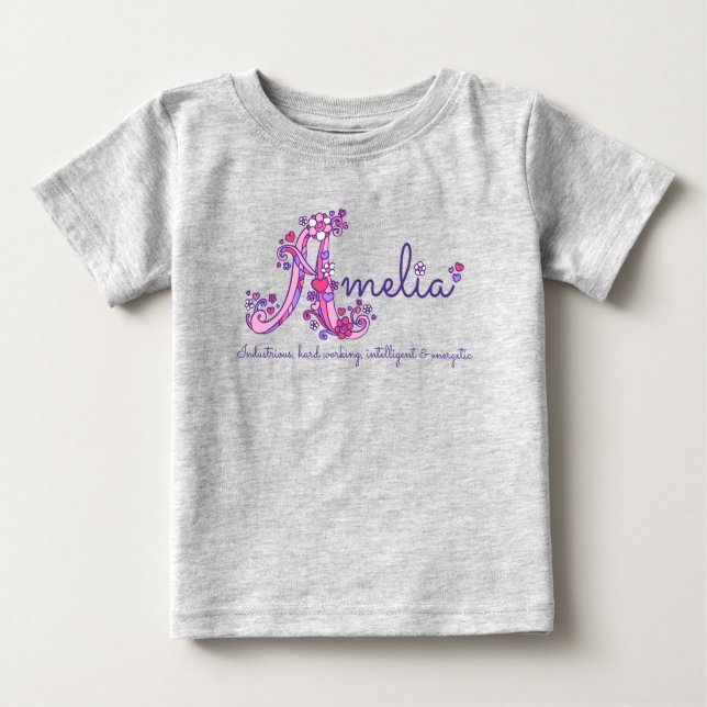 Camiseta De Bebé Nombre de chicas de Amelia que significa Monograma (Anverso)